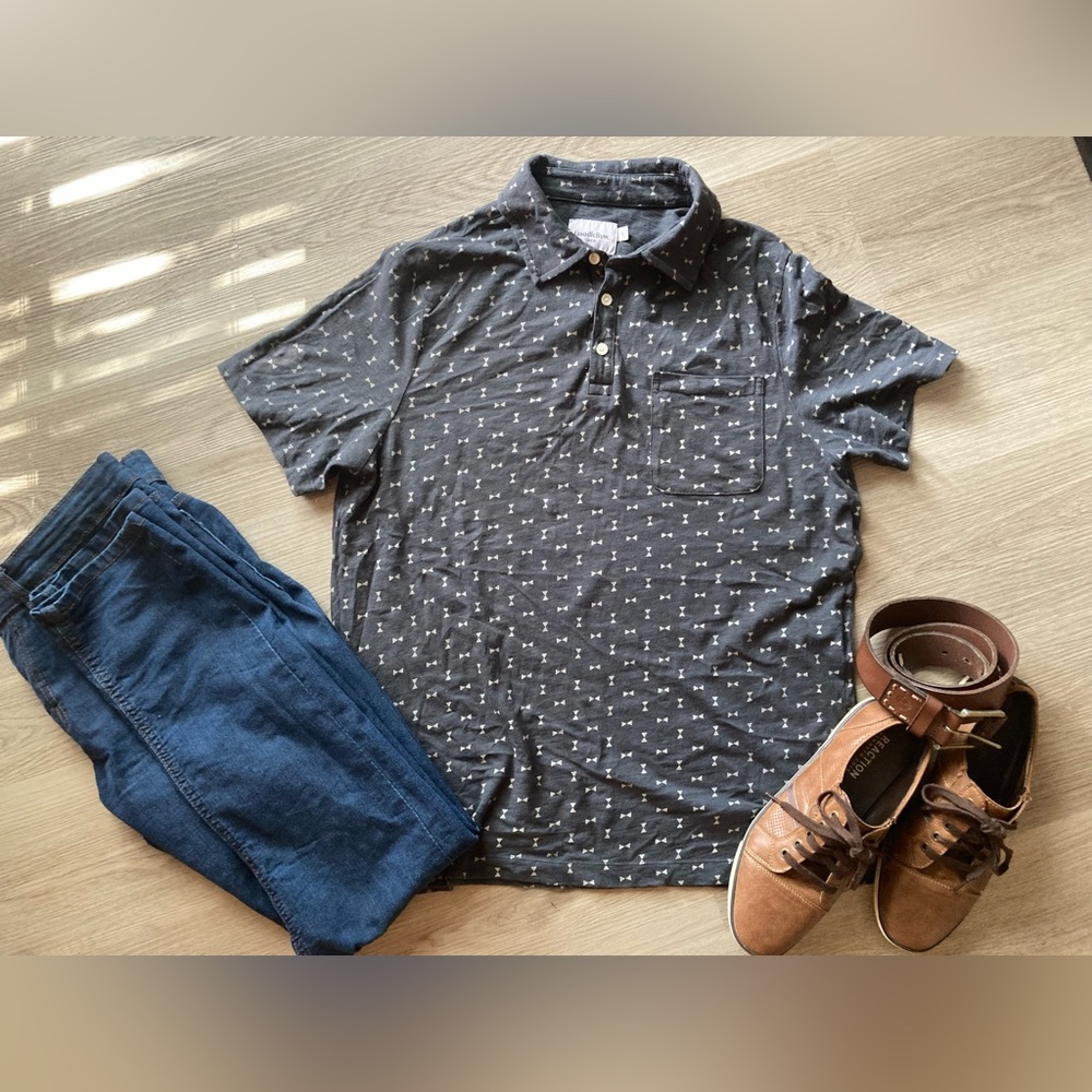 Mens cotton knit casual collared dress shirt